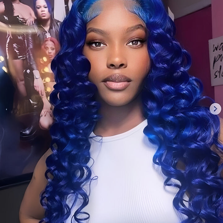 dark blue color Virgin Human Hair13x4 Transparent Lace Full Frontal Glueless  Wigs - URBAN CHIC HAIR