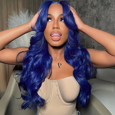 dark blue Color Virgin Human hair 5x5 Transparent Lace Closure Glueless wigs