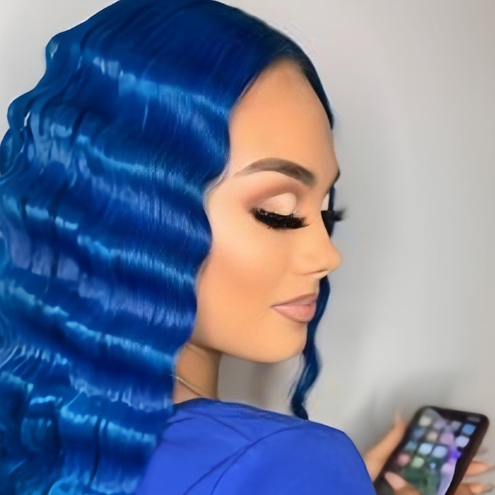 dark blue Color Virgin Human hair 5x5 Transparent Lace Closure Glueless wigs - URBAN CHIC HAIR