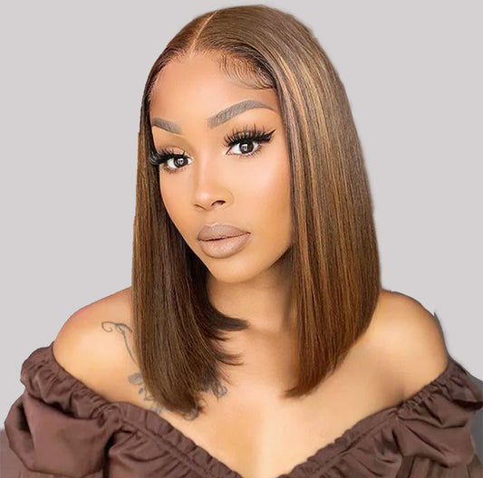 Color Bob Straight 180% Density Virgin Human hair 13x4 Transparent Lace Full Frontal Wigs