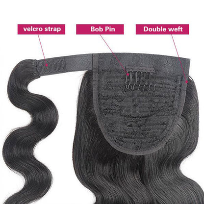 body wave Velcro Ponytail Hair Extensions Human Hair