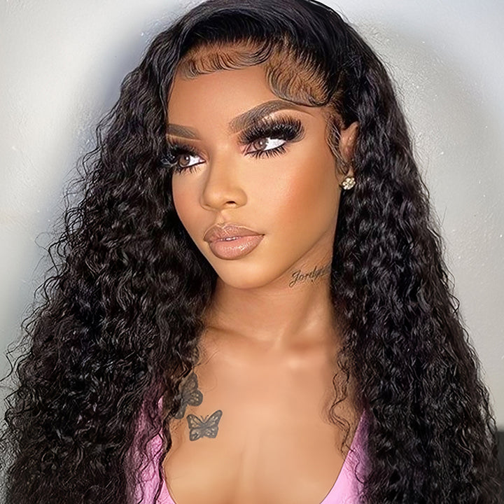 Deep curly Virgin Human hair 13x4 Transparent Lace Full Frontal glueless Wigs - URBAN CHIC HAIR