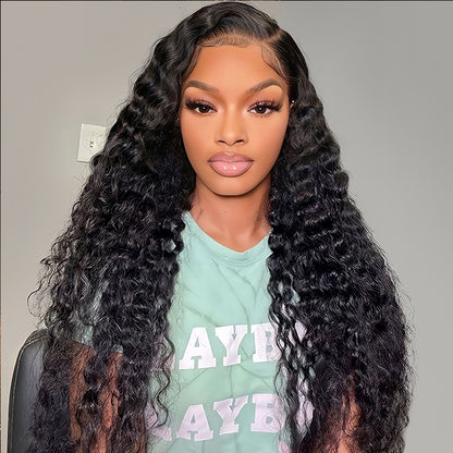 Deep wave Virgin Human hair 13x4 HD Lace Full Frontal Glueless Wigs