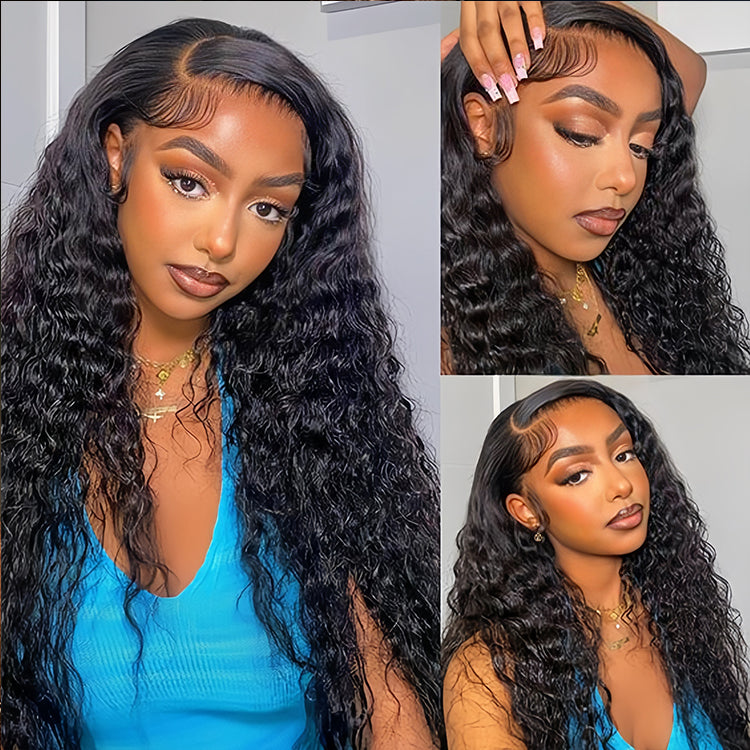 Deep wave Virgin Human hair 13x4 HD Lace Full Frontal Glueless Wigs