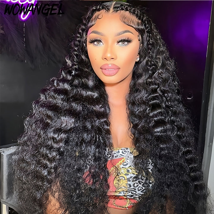 Deep wave Virgin Human hair 5x5 Transparent Lace Closure Glueless Wigs - URBAN CHIC HAIR