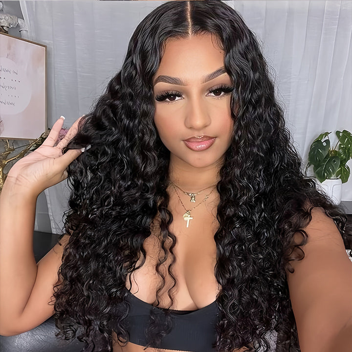 Deep wave Virgin Human hair 5x5 Transparent Lace Closure Glueless Wigs - URBAN CHIC HAIR