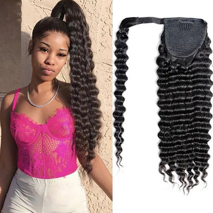 deep wave Velcro Ponytail Hair Extensions