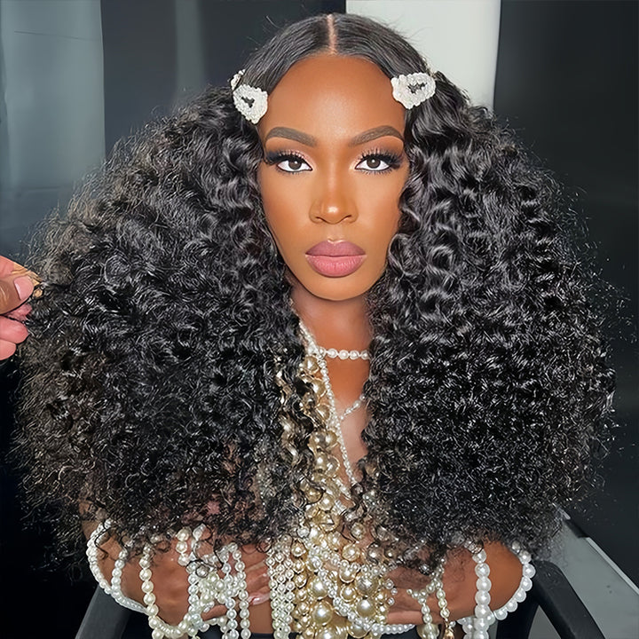 Eurasian curly Virgin Human hair 13x6 Transparent Lace Full Frontal glueless Wigs - URBAN CHIC HAIR