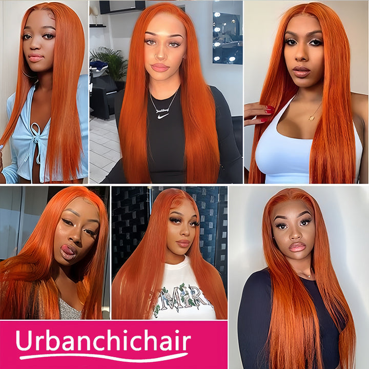 ginger color Virgin Human Hair13x4 Transparent Lace Full Frontal Glueless  Wigs - URBAN CHIC HAIR