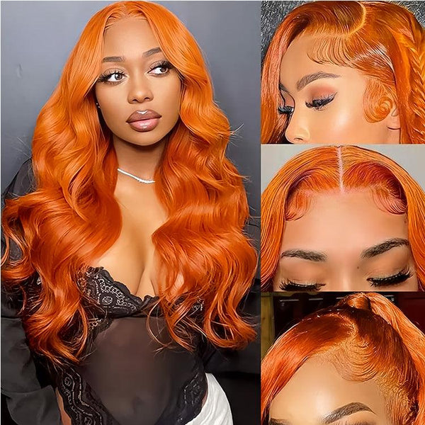 ginger color Virgin Human hair13X6 Transparent Lace Frontal Glueless wigs - URBAN CHIC HAIR