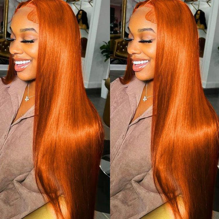 ginger color Virgin Human hair13X6 Transparent Lace Frontal Glueless wigs - URBAN CHIC HAIR