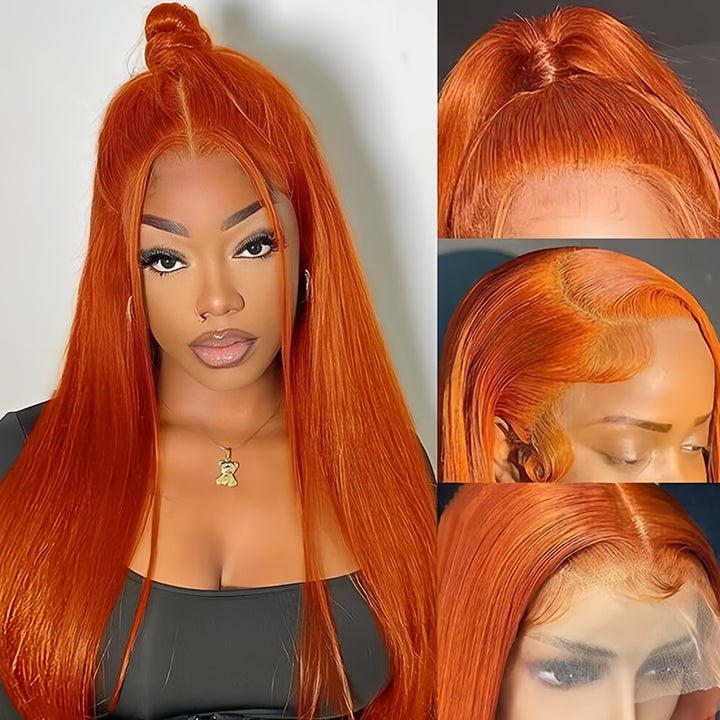 ginger Color Virgin Human hair 5x5 Transparent Lace Closure Glueless wigs - URBAN CHIC HAIR