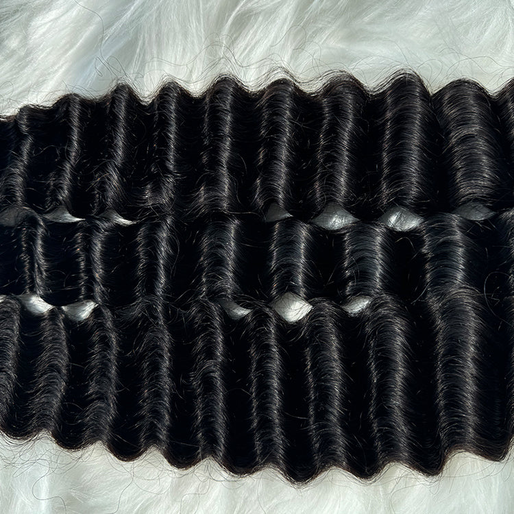 (3Bundles+5X5 HD Closure) Raw Deep Wave Hair Bundles Double Drawn