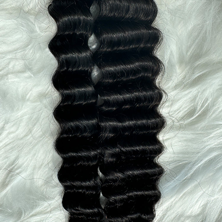 (3Bundles+5X5 HD Closure) Virgin Deep Wave Hair Bundles Double Drawn