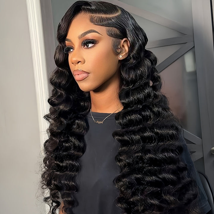 Loose deep wave Virgin Human hair 13x4 Transparent Lace Full Frontal Glueless Wigs - URBAN CHIC HAIR