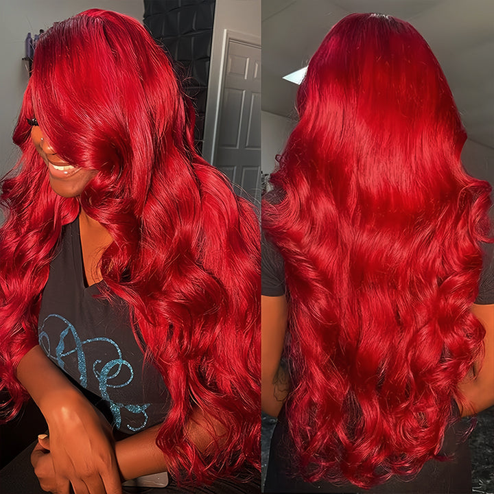 red color Virgin Human Hair13x4 Transparent Lace Full Frontal Glueless  Wigs - URBAN CHIC HAIR