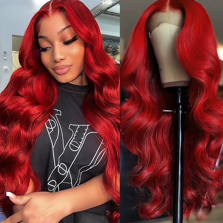 red Color Virgin Human hair 5x5 Transparent Lace Closure Glueless wigs - URBAN CHIC HAIR