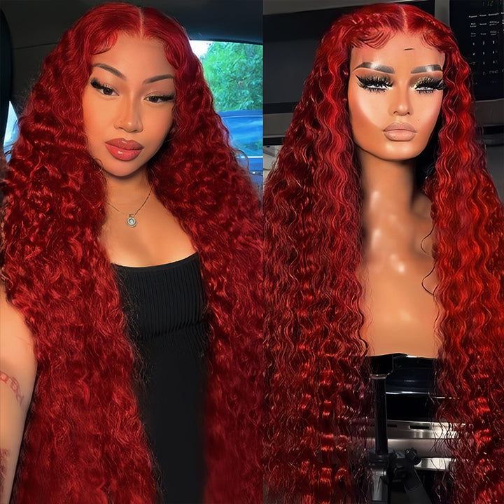 red Color Virgin Human hair 5x5 Transparent Lace Closure Glueless wigs - URBAN CHIC HAIR