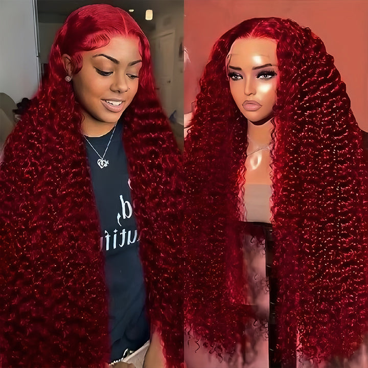 red Color Virgin Human hair 5x5 Transparent Lace Closure Glueless wigs - URBAN CHIC HAIR