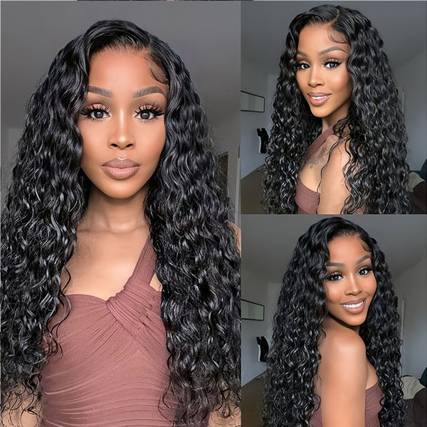 Water Wave Human Hair 13x4 Transparent Lace Full Frontal Glueless Wigs - URBAN CHIC HAIR