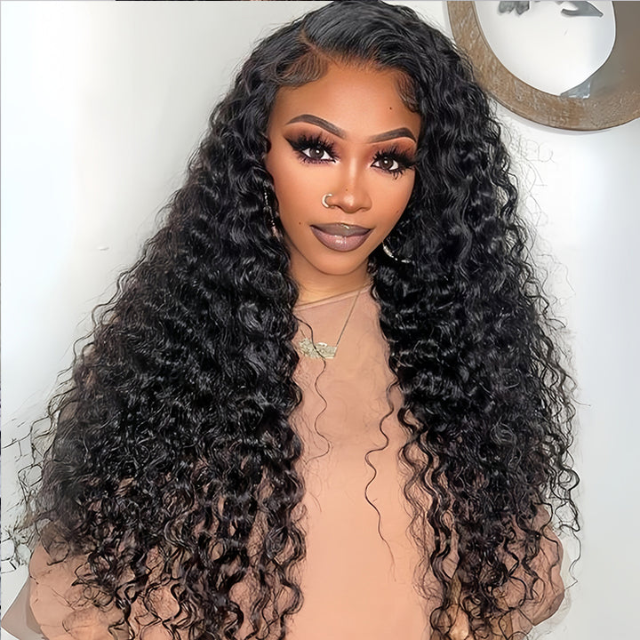 Water Wave Human Hair 13x4 Transparent Lace Full Frontal Glueless Wigs - URBAN CHIC HAIR