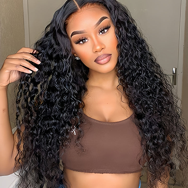 Water curly  Human Hair 13x6 Transparent Lace Full Frontal glueless wigs - URBAN CHIC HAIR