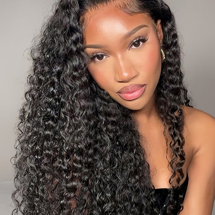 Water curly Human Hair 5x5 Transparent Lace Closure Glueless Wigs - URBAN CHIC HAIR