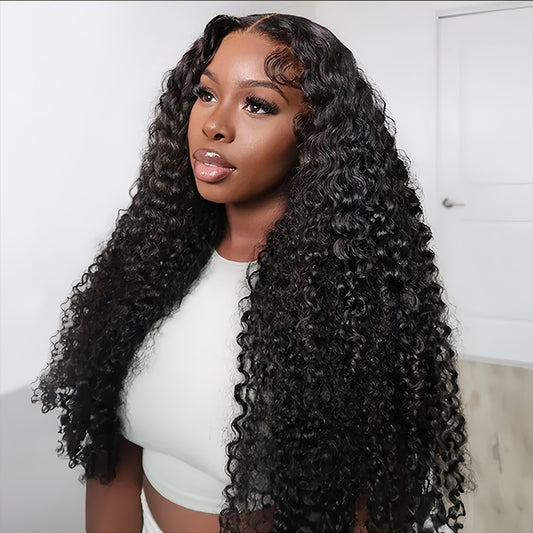 Water curly Human Hair 5x5 Transparent Lace Closure Glueless Wigs