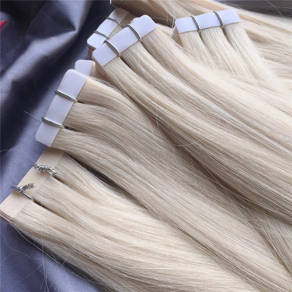 Tape in human hair extensions blonde color 