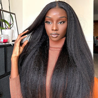 Afro Kinky Straight Virgin Human Hair Full Frontal Wig