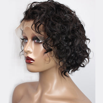 Natural Black Short Curly Brazilian Cuticle Aligned Raw Virgin Hair Pixie Cut Lace Front Wigs